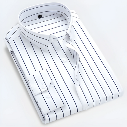 Striped Button Fastening Long Sleeve Cuffed Shirt