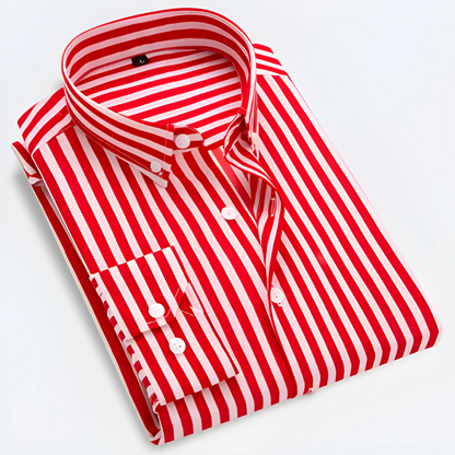 Striped Button Fastening Long Sleeve Cuffed Shirt