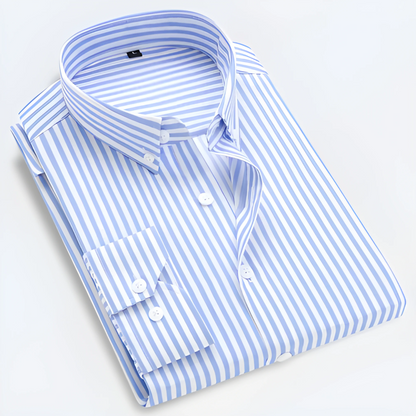 Striped Button Fastening Long Sleeve Cuffed Shirt