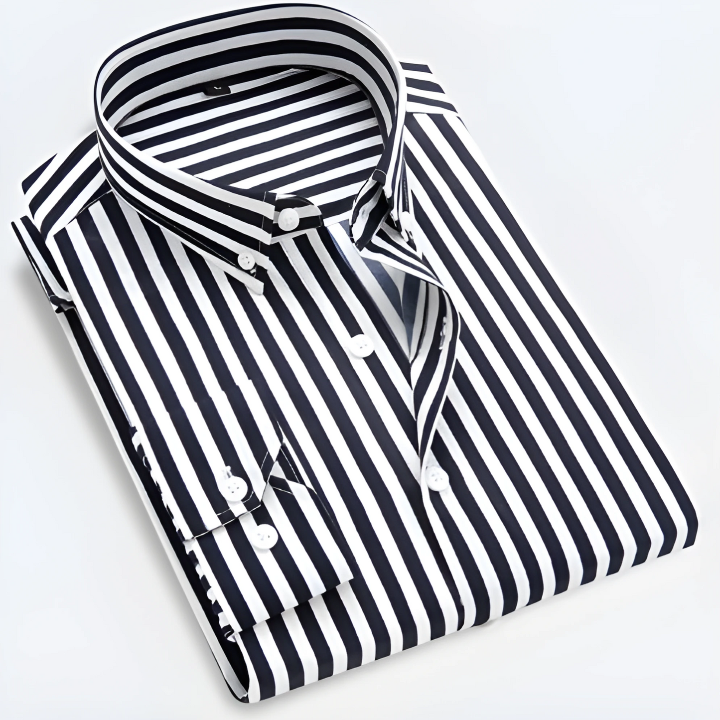 Striped Button Fastening Long Sleeve Cuffed Shirt