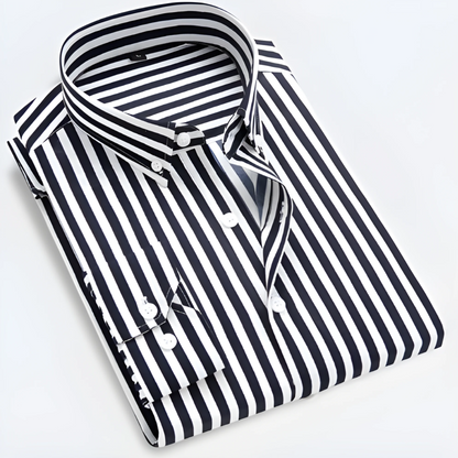 Striped Button Fastening Long Sleeve Cuffed Shirt