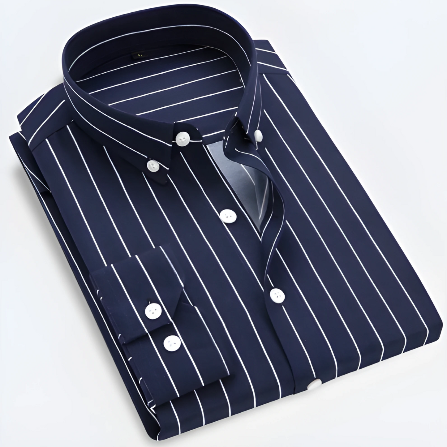 Striped Button Fastening Long Sleeve Cuffed Shirt
