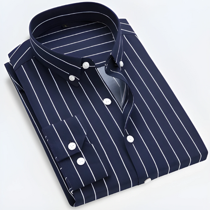 Striped Button Fastening Long Sleeve Cuffed Shirt