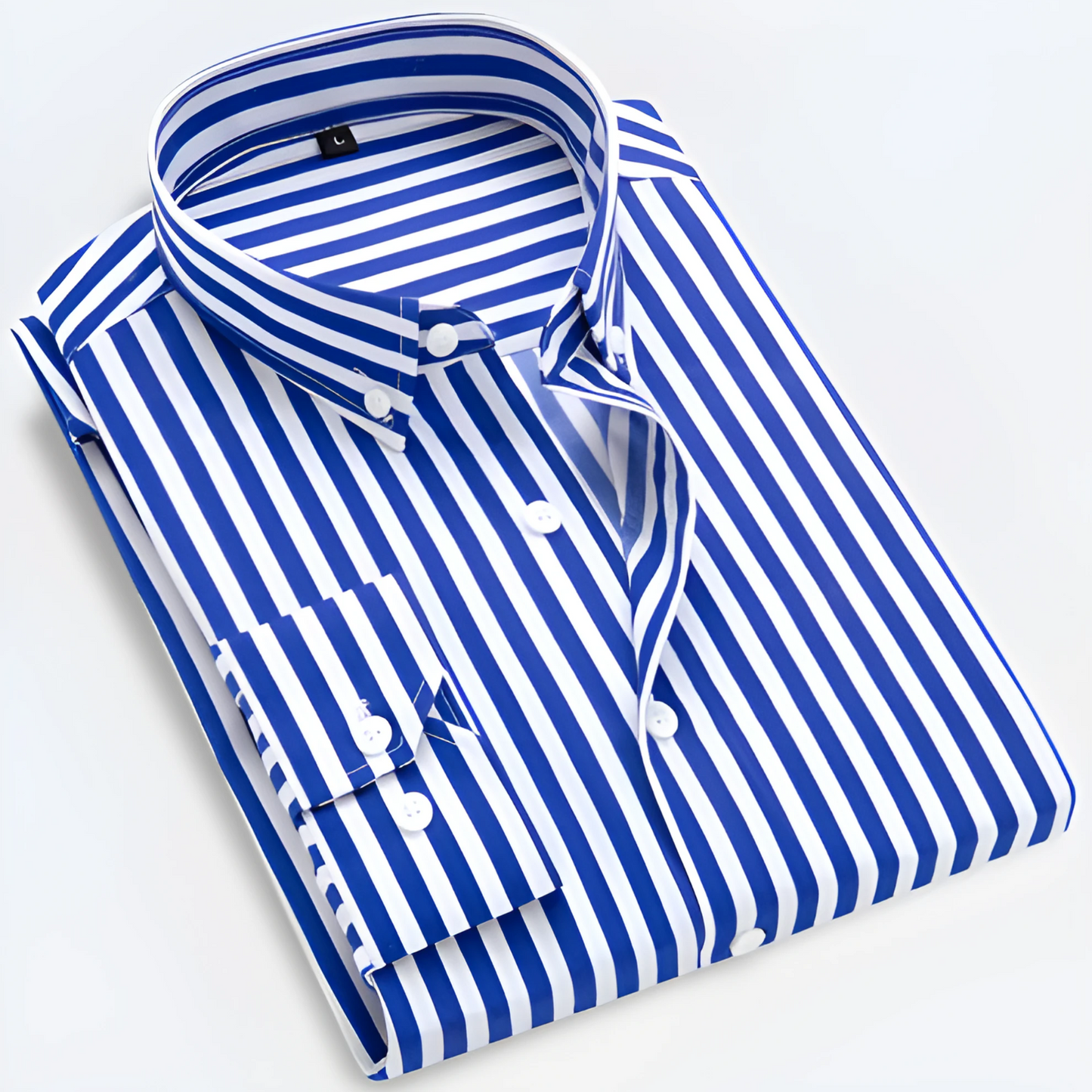 Striped Button Fastening Long Sleeve Cuffed Shirt