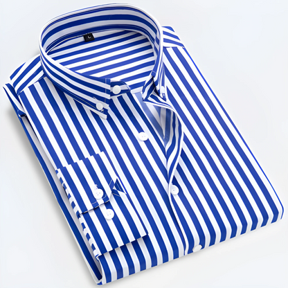 Striped Button Fastening Long Sleeve Cuffed Shirt