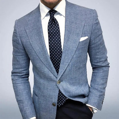 Slim Fit Two Button Long Sleeve Textured Suit Blazer