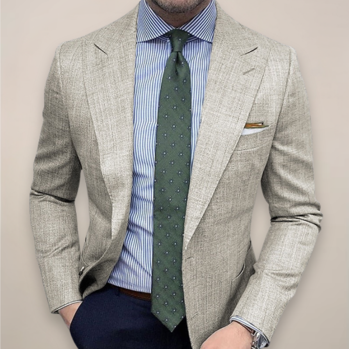 Slim Fit Two Button Long Sleeve Textured Suit Blazer
