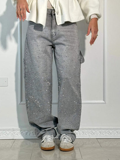 Sparkly High Waist Loose Fit Trousers