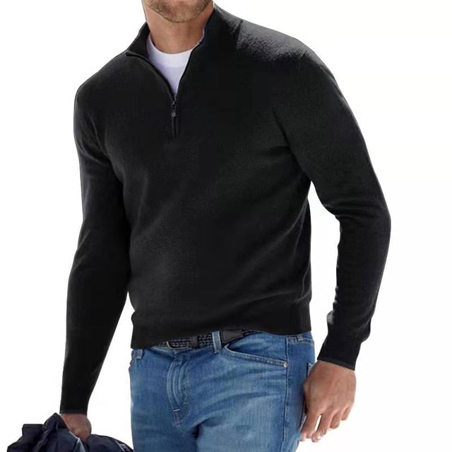 Men's Mock Neck Quarter-Zip Long Sleeve Sweater