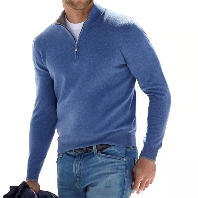 Men's Mock Neck Quarter-Zip Long Sleeve Sweater