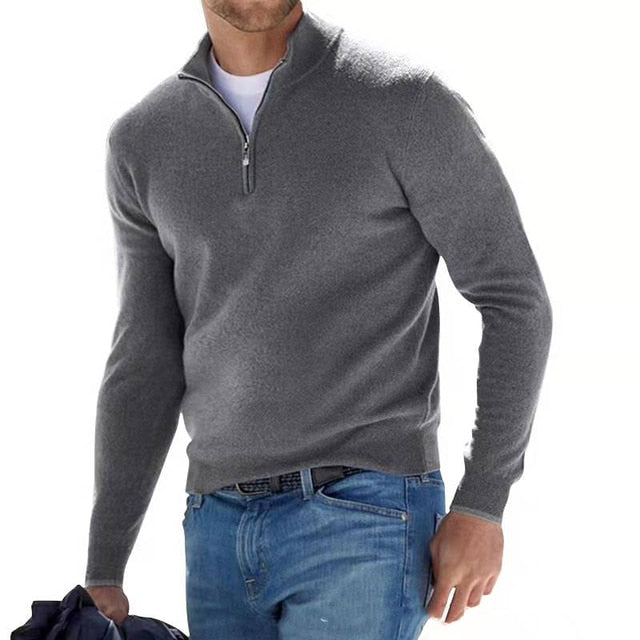 Men's Mock Neck Quarter-Zip Long Sleeve Sweater