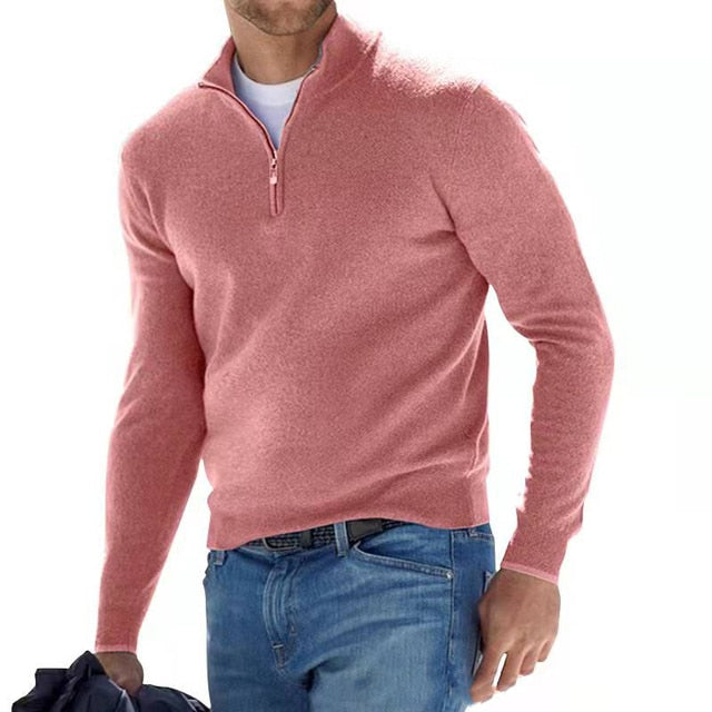 Men's Mock Neck Quarter-Zip Long Sleeve Sweater