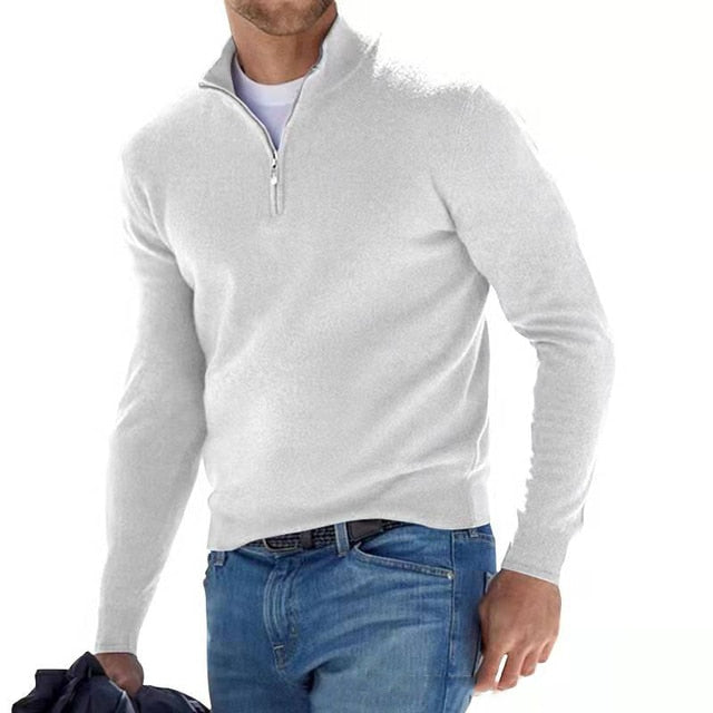Men's Mock Neck Quarter-Zip Long Sleeve Sweater