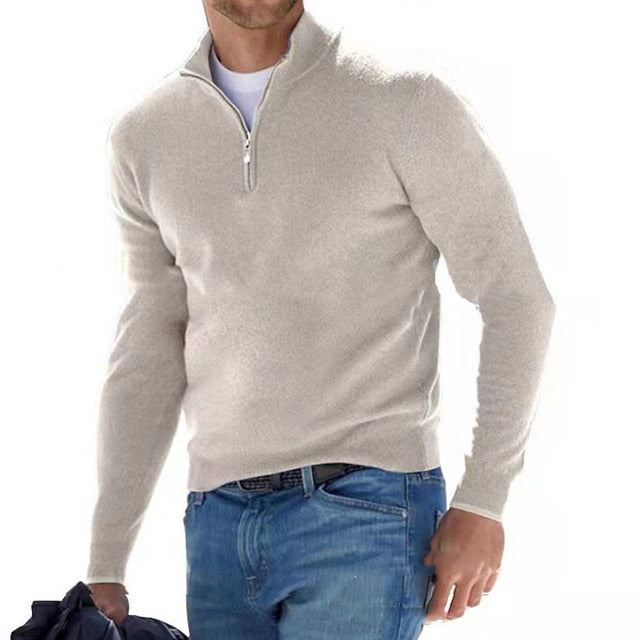 Men's Mock Neck Quarter-Zip Long Sleeve Sweater