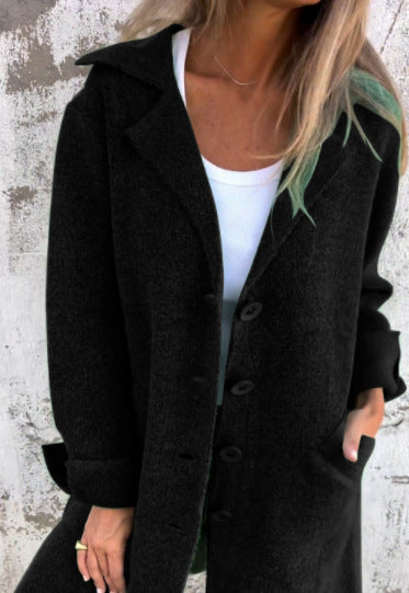 Women's Notched Collar Long Sleeve Longline Cardigan with Pockets