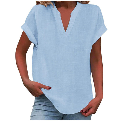 Curved Hem Textured Cap Sleeve V Neck Shirt