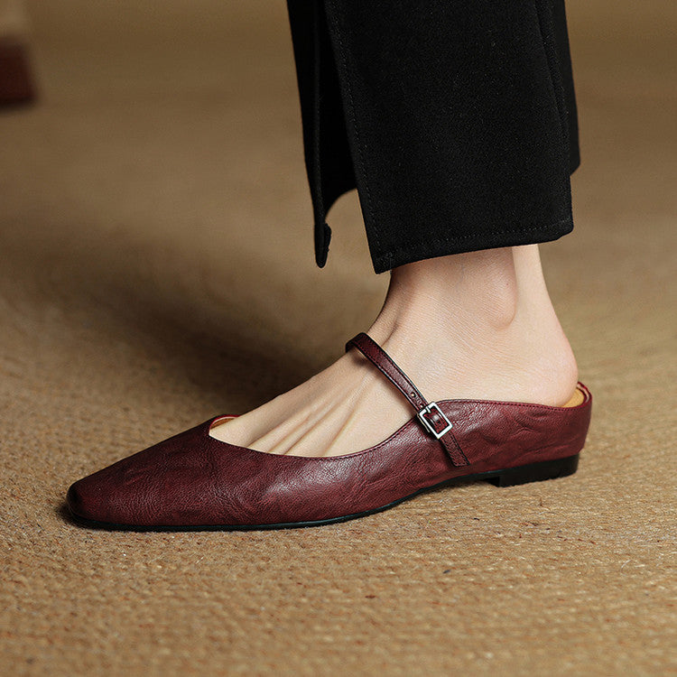 Pointed Toe Low Block Heel Mule Sandals