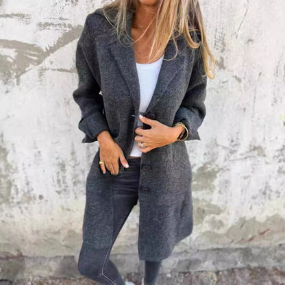 Women's Notched Collar Long Sleeve Longline Cardigan with Pockets