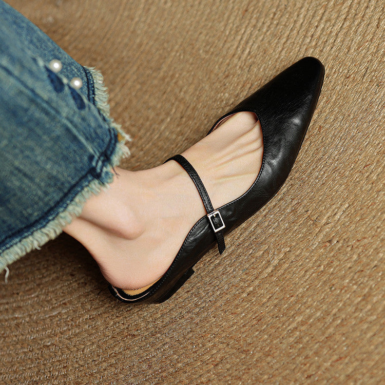 Pointed Toe Low Block Heel Mule Sandals