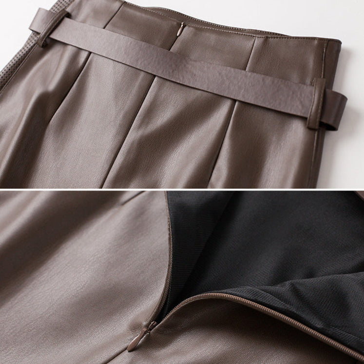 High Waist Paneled Perforated Asymmetric Midi Skirt