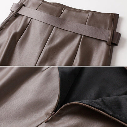High Waist Paneled Perforated Asymmetric Midi Skirt