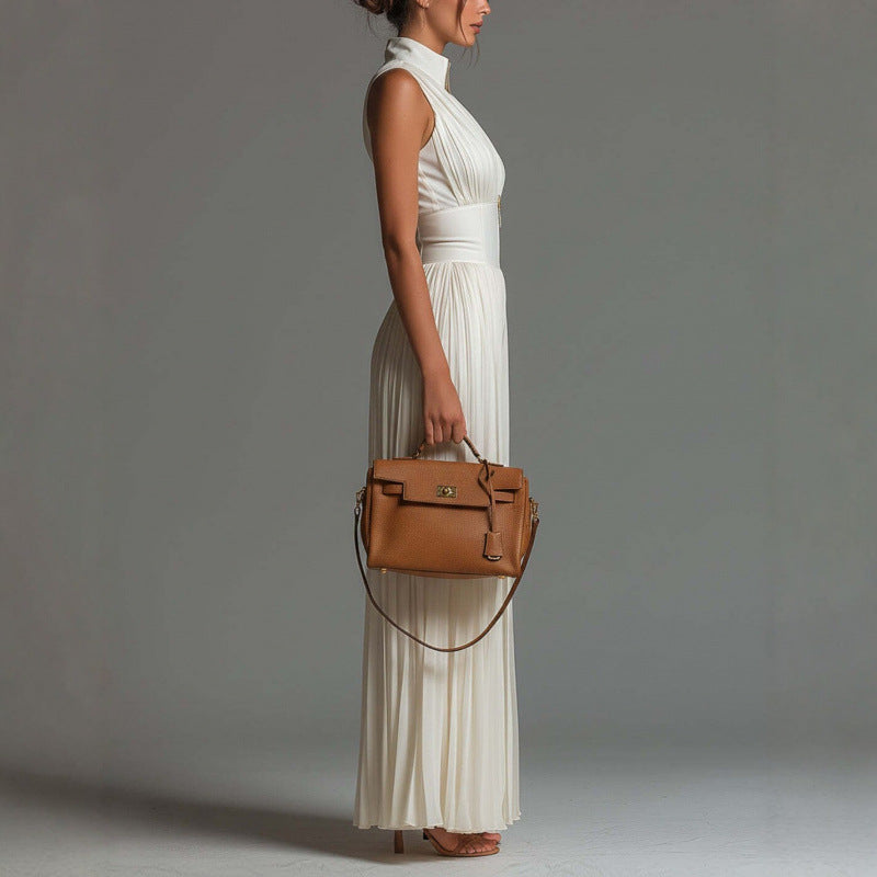 Pleated Sleeveless Mock Neck Zipper Wide Leg Jumpsuit
