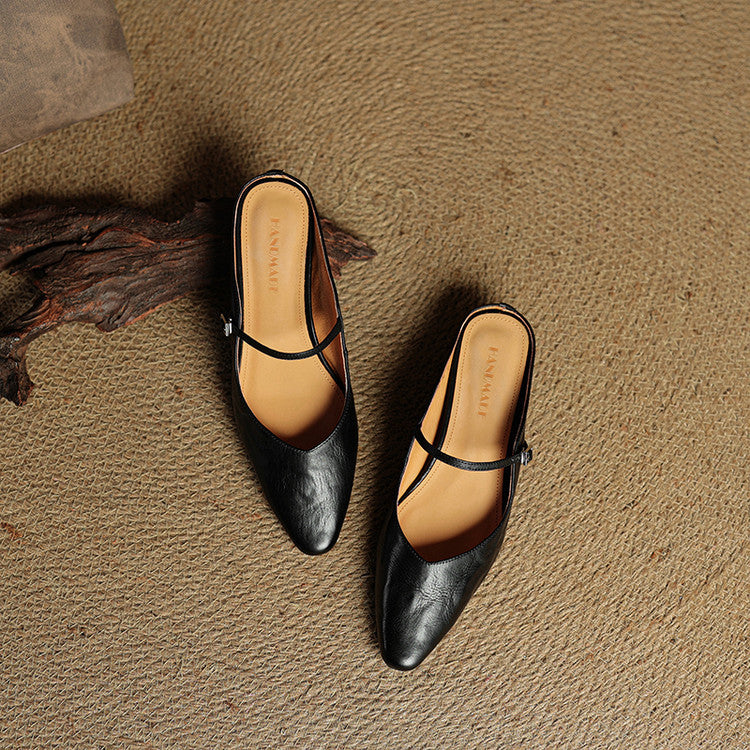 Pointed Toe Low Block Heel Mule Sandals