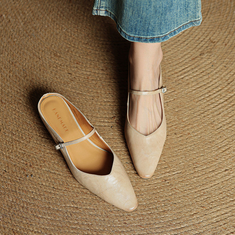 Pointed Toe Low Block Heel Mule Sandals