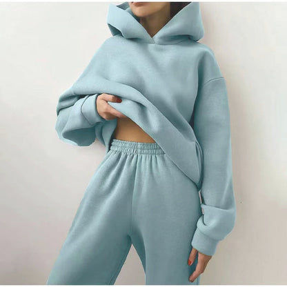 Hooded Cropped Loungewear Set For Women