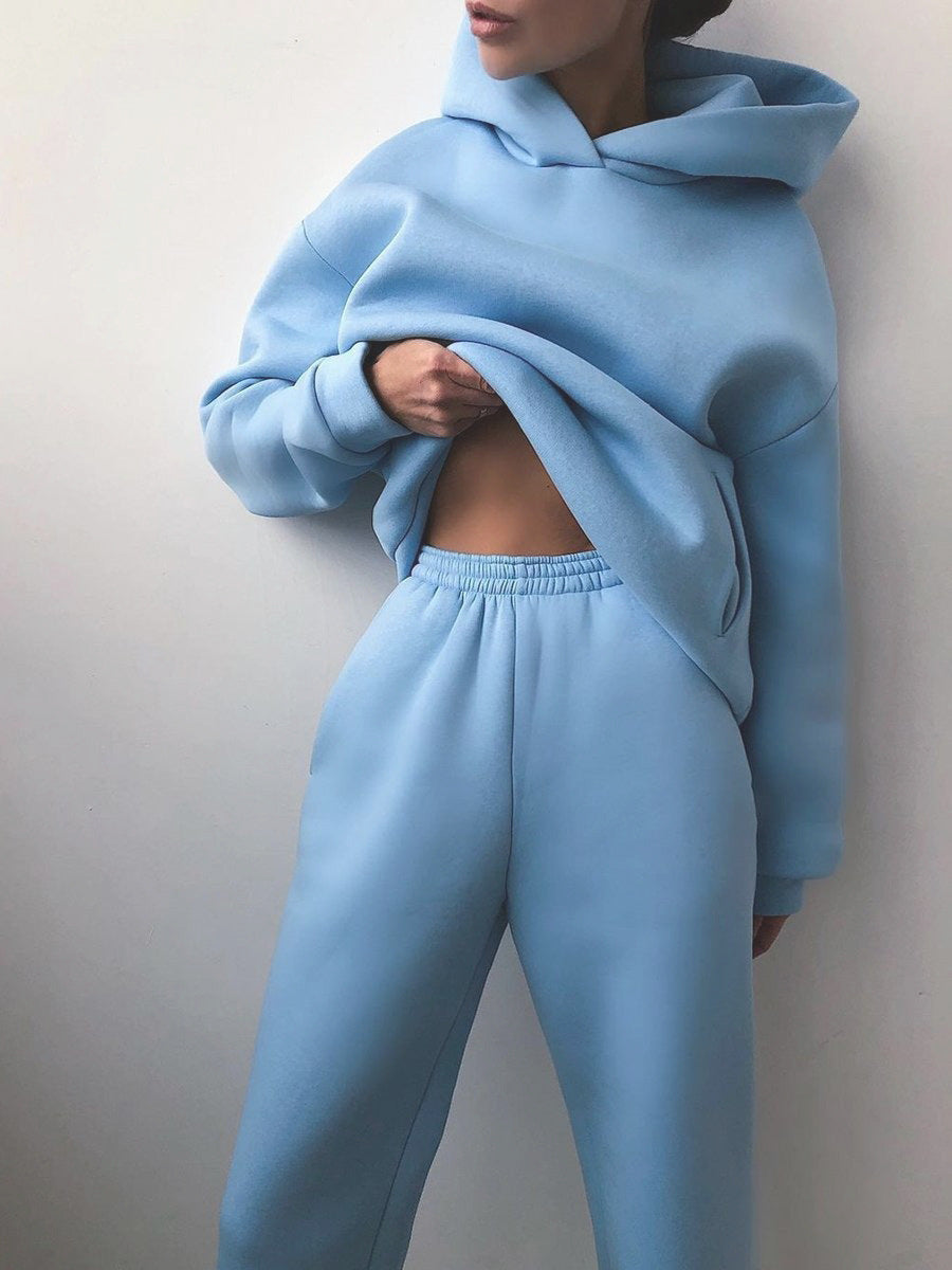 Hooded Cropped Loungewear Set For Women