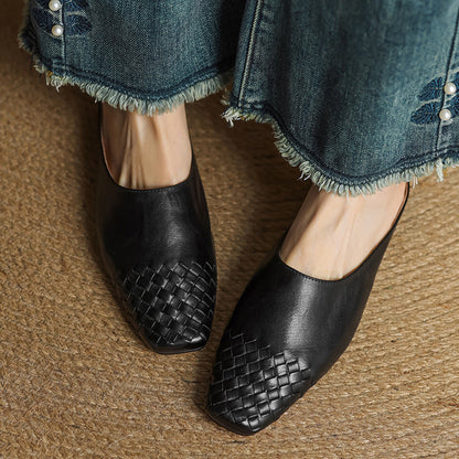 Square Toe Slip On Low Heel Mule Sandals