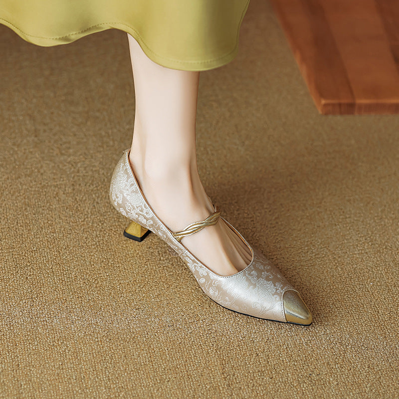 Slingback Twisted Strap Pointed Cap Toe Heels