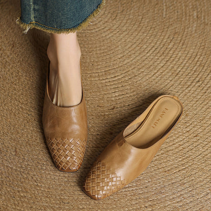 Square Toe Slip On Low Heel Mule Sandals