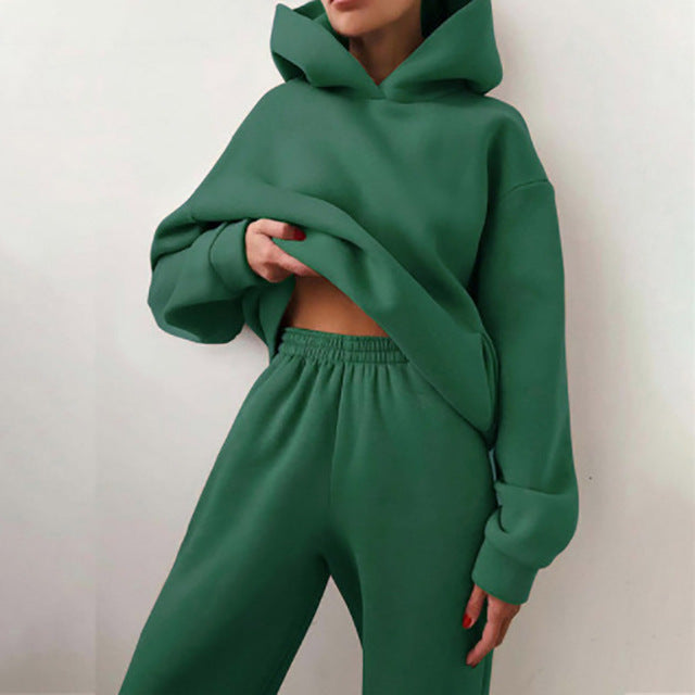 Hooded Cropped Loungewear Set For Women