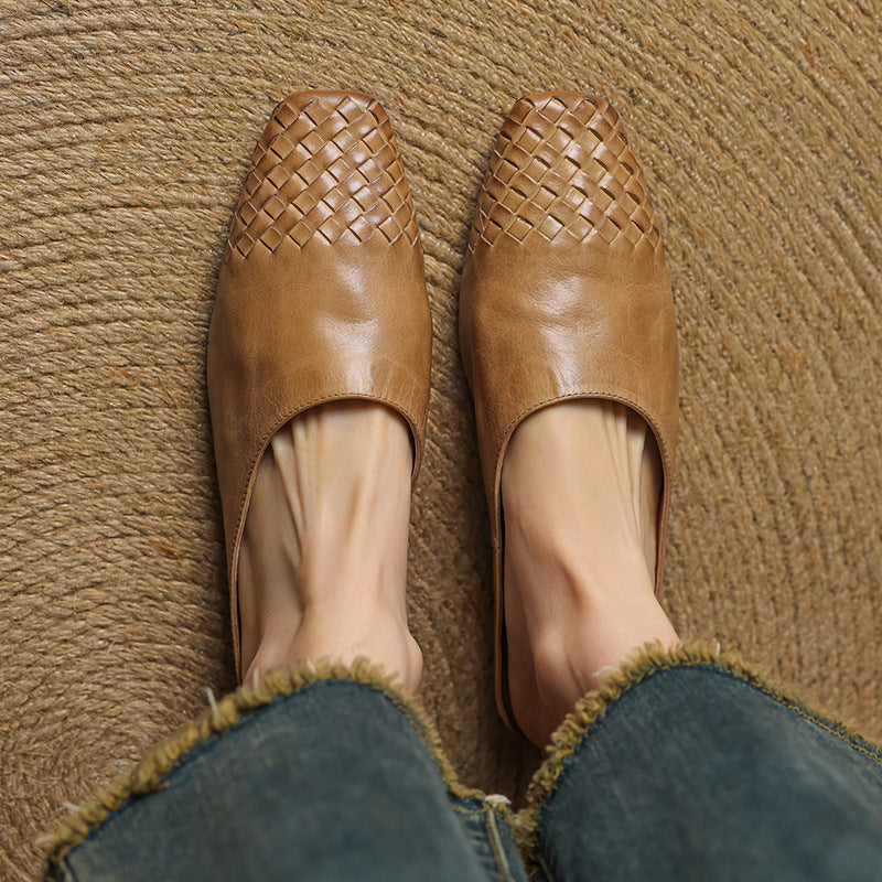 Square Toe Slip On Low Heel Mule Sandals