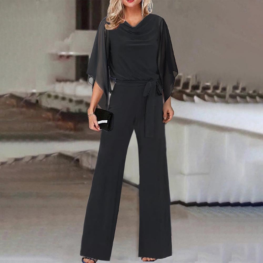 Draped Belted Open Wide Long Fitted Jumpsuit
