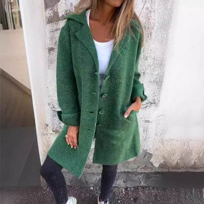Women's Notched Collar Long Sleeve Longline Cardigan with Pockets