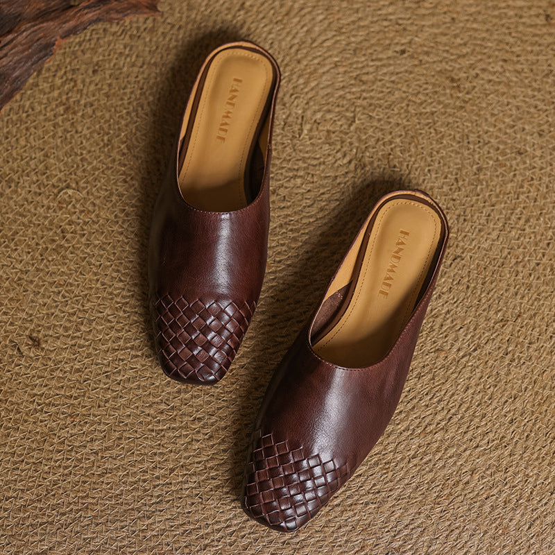 Square Toe Slip On Low Heel Mule Sandals