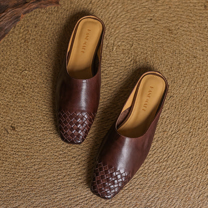 Square Toe Slip On Low Heel Mule Sandals