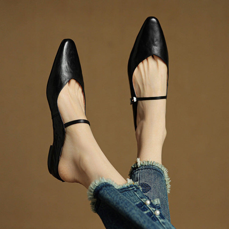 Pointed Toe Low Block Heel Mule Sandals