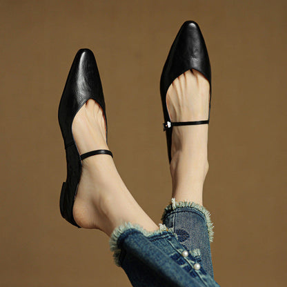 Pointed Toe Low Block Heel Mule Sandals