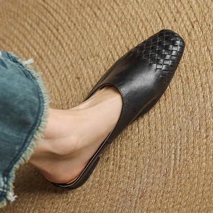 Square Toe Slip On Low Heel Mule Sandals