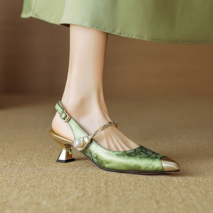 Slingback Twisted Strap Pointed Cap Toe Heels