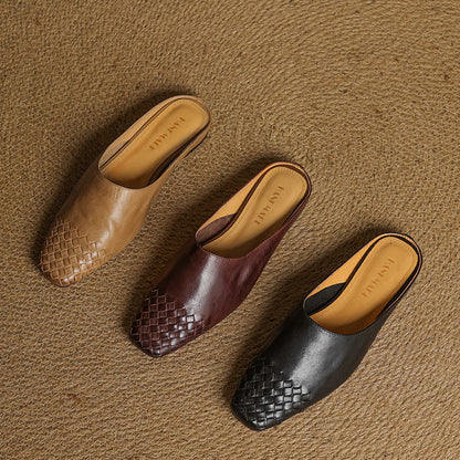 Square Toe Slip On Low Heel Mule Sandals