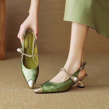 Slingback Twisted Strap Pointed Cap Toe Heels