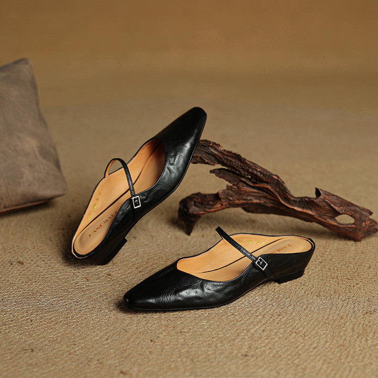 Pointed Toe Low Block Heel Mule Sandals