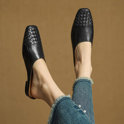 Square Toe Slip On Low Heel Mule Sandals