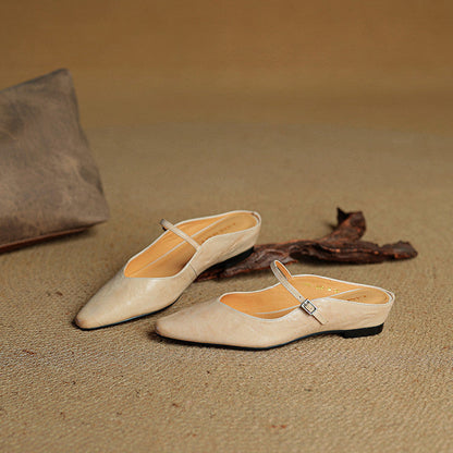 Pointed Toe Low Block Heel Mule Sandals