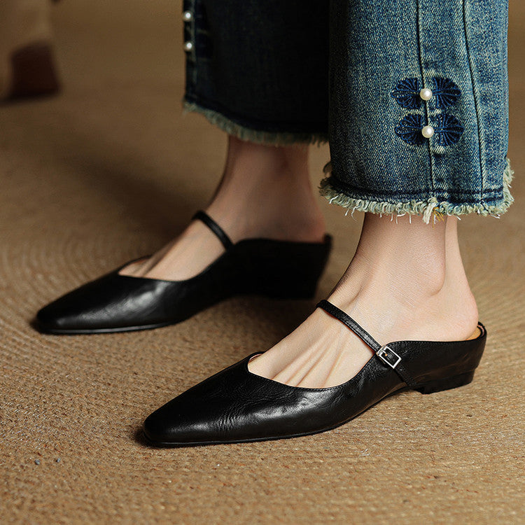 Pointed Toe Low Block Heel Mule Sandals