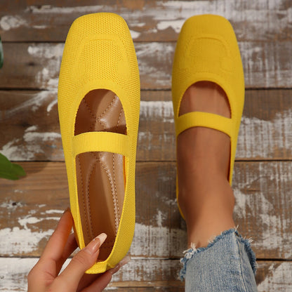 Square Flat Strapped Low Closed Solid Shoes